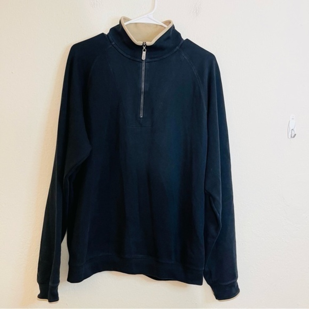 Bobby Jones 1/4 Zip Peruvian Pima Cotton Pullover Sweater Size Large Black/Tan